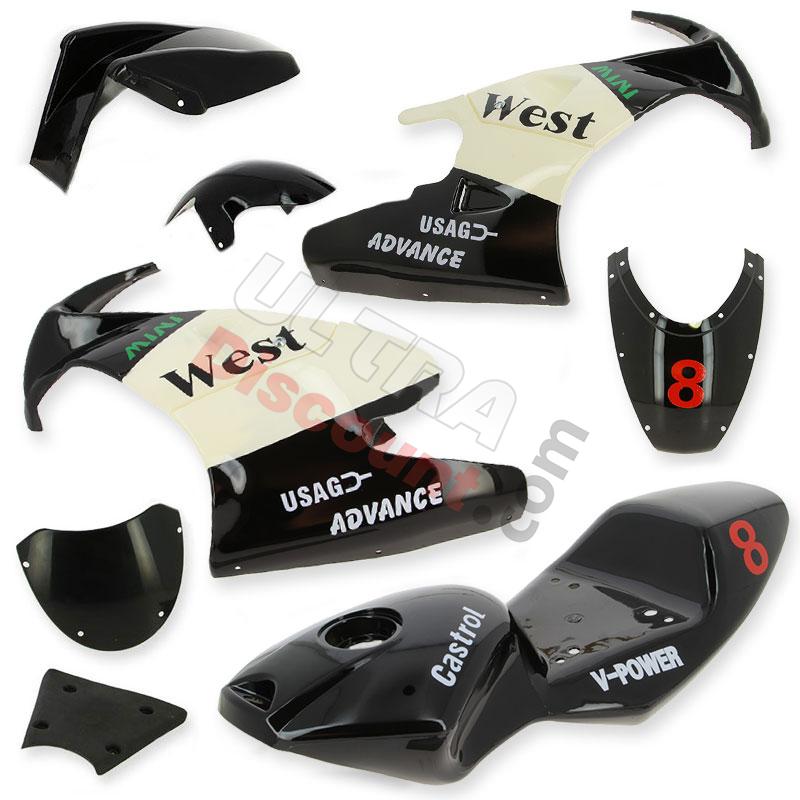 Verkleidung für pocket bike 47-49 ccm (Schwarz-Weiss), Ersatzteile Pocket bike