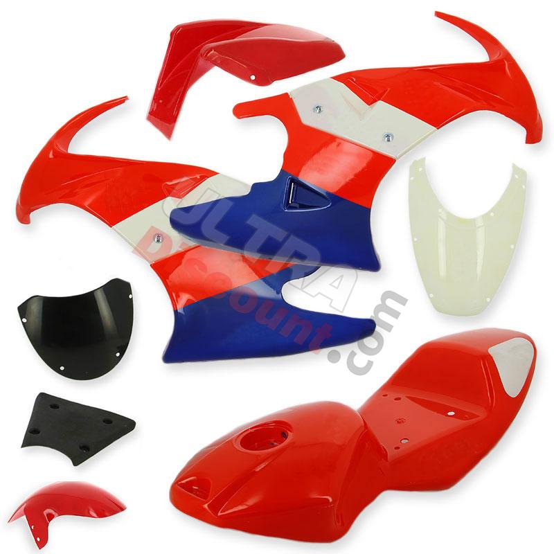 Verkleidung für pocket bike 47 49 ccm (Rot-Blau-Weiß), Ersatzteile Pocket bike