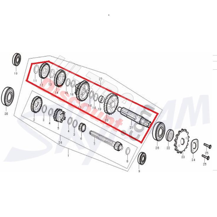 Zwischenwelle für Motoren 50-125cc für Trex Skyteam, Teile Trex Skyteam