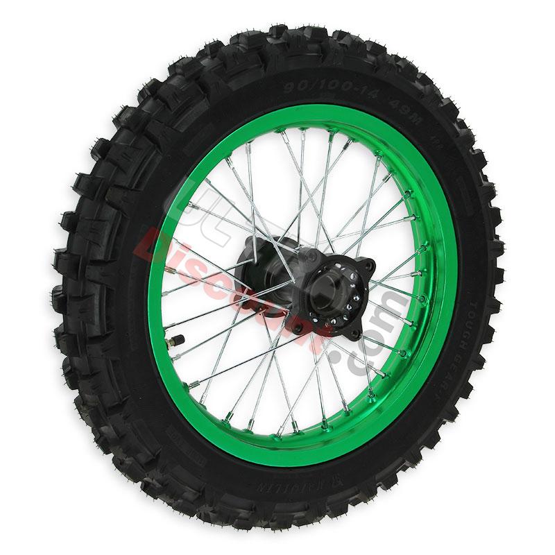 Rad hinten komplett 14'', grün, für dirt bike AGB30, Ersatzteile Dirt bike