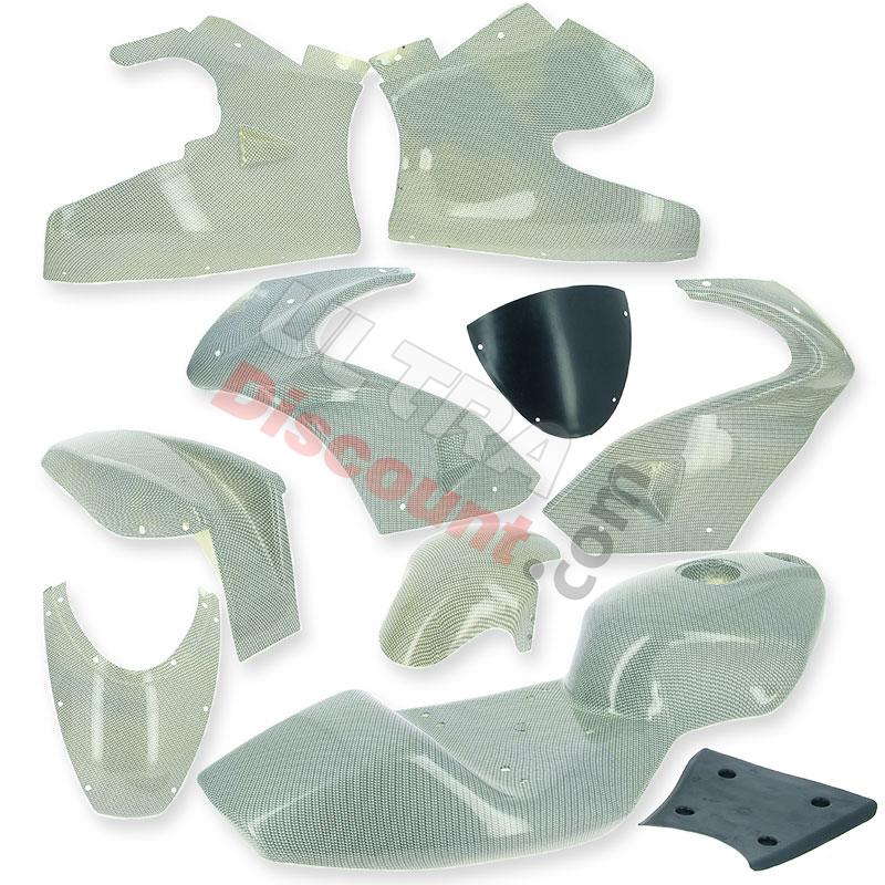 Verkleidung Kohlenfaser, weiß, Sonderausgabe für pocket bike 47-49 ccm, Ersatzteile Pocket bike Verkleidung Kohlenfaser, weiß, Sonderausgabe für pocket bike 47-49 ccm, Ersatzteile Pocket bike