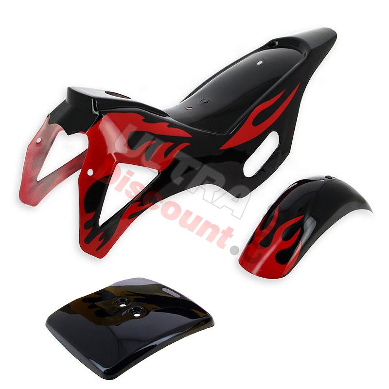 Verkleidung pocket bike cross (Schwarz - Rot, Typ 1), Pocket Cross Teile