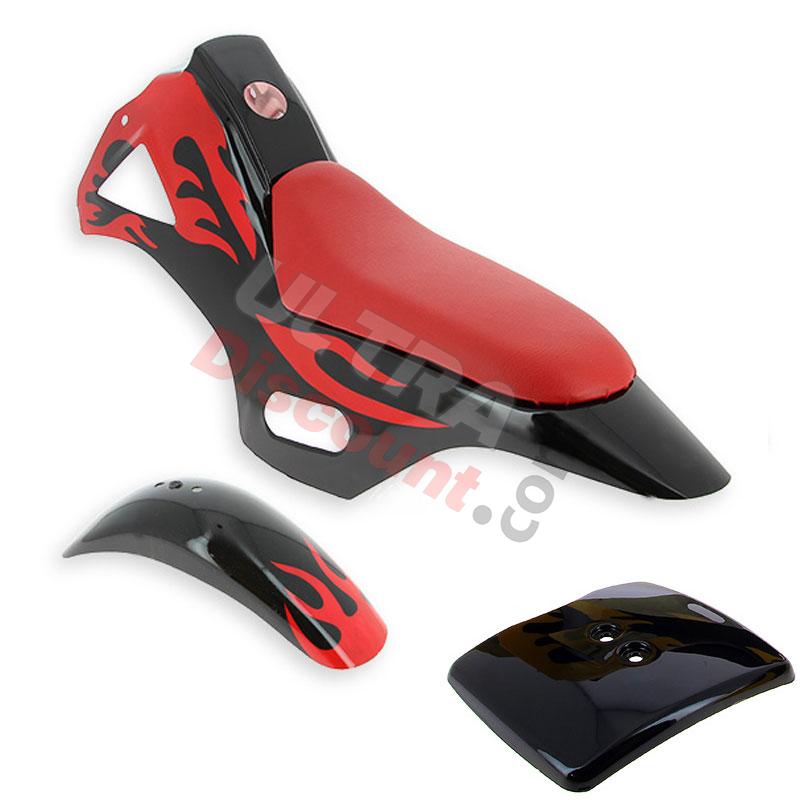 Verkleidung pocket bike cross Schwarz Rot roter Sattel (type 1), Pocket Cross Teile Verkleidung pocket bike cross Schwarz Rot roter Sattel (type 1), Pocket Cross Teile