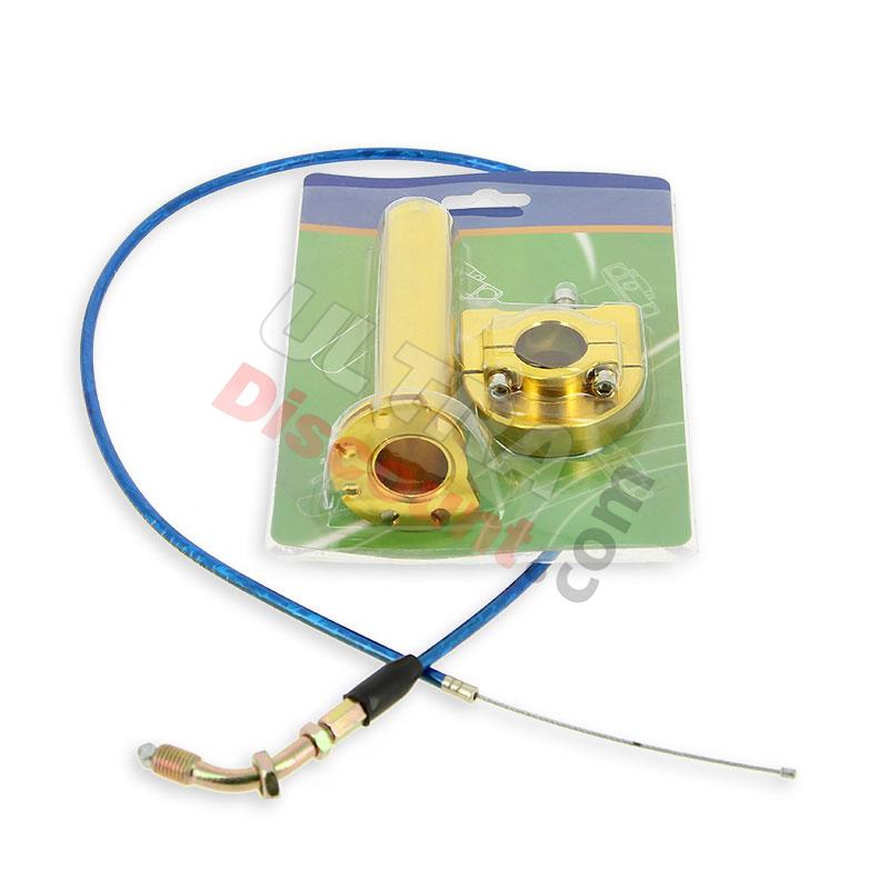 Gasgriff (schnell), gold, Qualitätsprodukt + Kabel, blau, Teile Pockets Supermoto